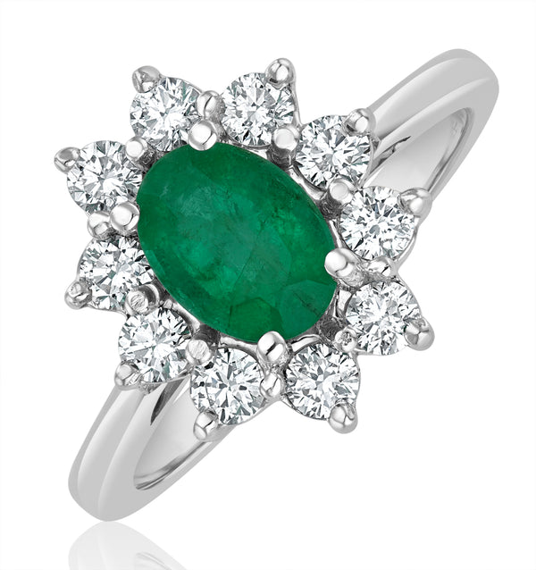 Emerald 0.70ct And Diamond 18K White Gold Ring FET25-GY